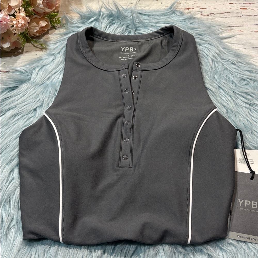 NWT Abercrombie & Fitch YPB Henley Gray Cropped Athletic Tank - Picture 6 of 9